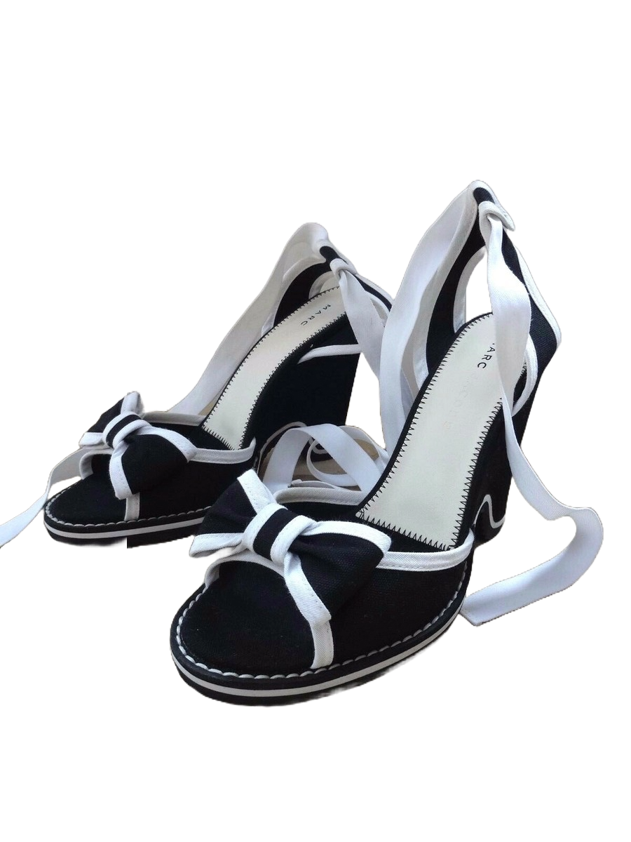 Marc Jacobs Black & White Canvas Ankle Wrap Wedge Pre-Loved