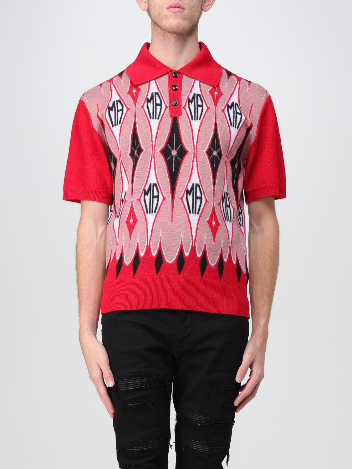 Amiri Argyle Jacquard Wool Polo Red