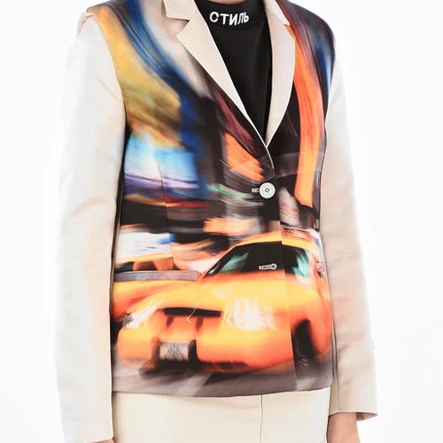 Heron Preston Printed Center Vent Notch Lapel 2 Button Blazer