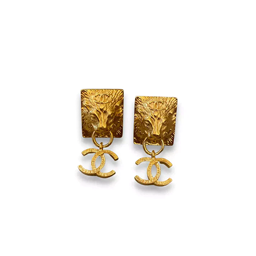 Chanel CC Lion Metal Earrings