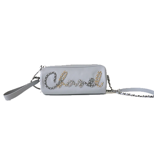 Sac bowling gris à script Chanel Seasonal 20S