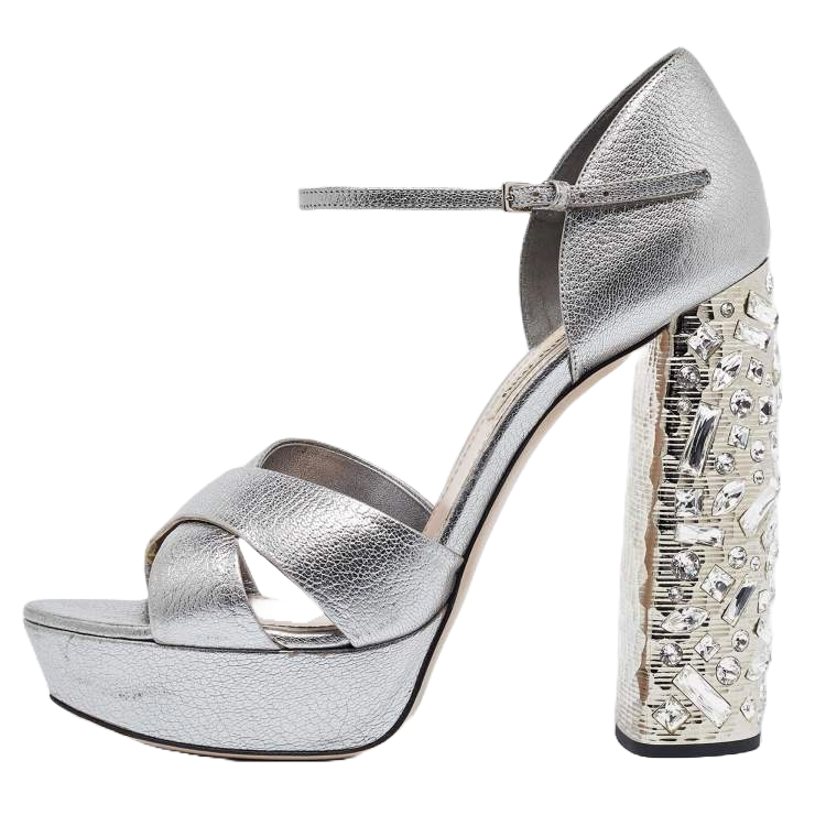 Miu Miu Crystal Embellished Block Heel Pre-Loved