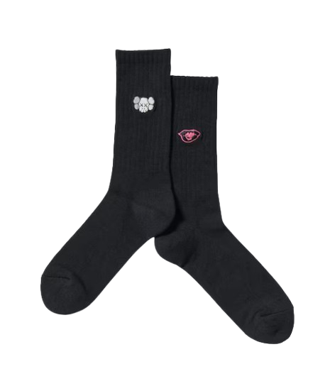 Kaws x Warhol Socks Black - Kaws & Lips