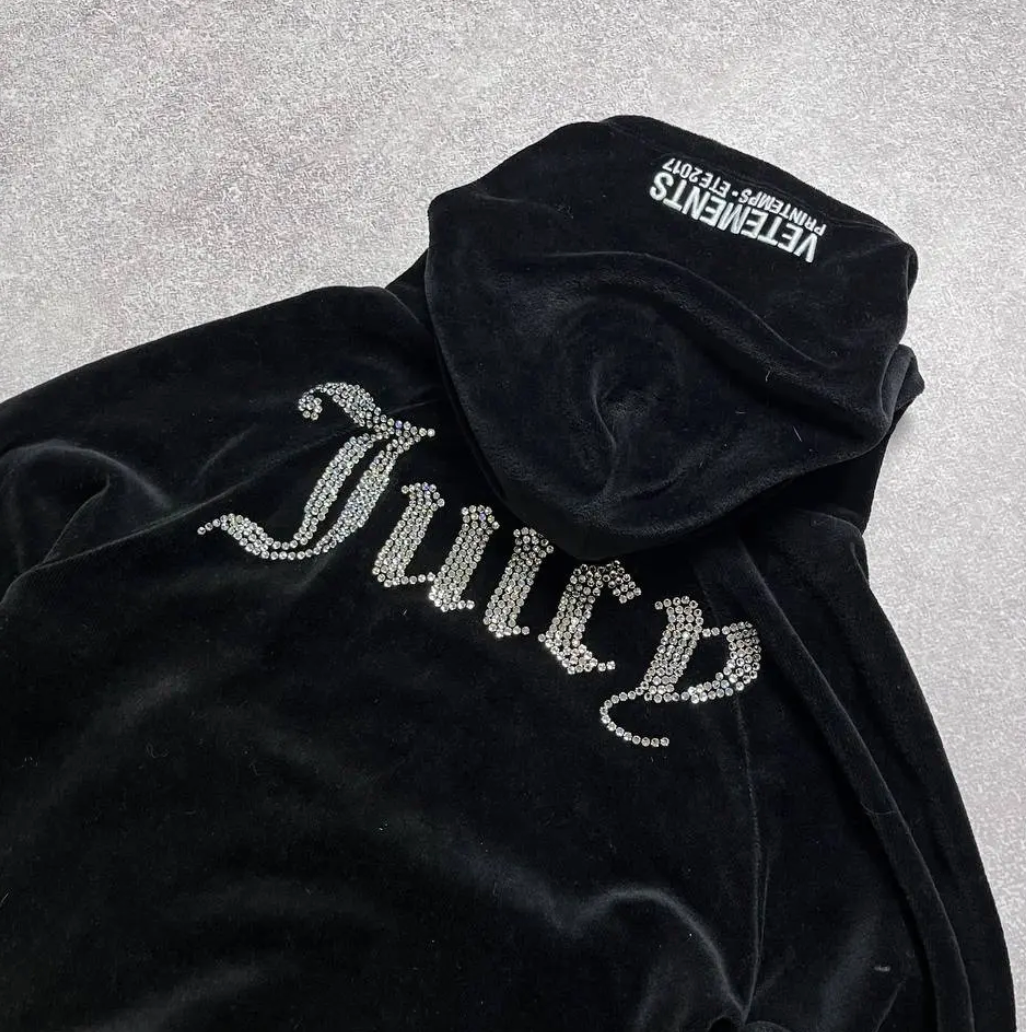 vetements x juicy couture ss 2017 Runway Velour Hoodie Navy Blue Pre-loved