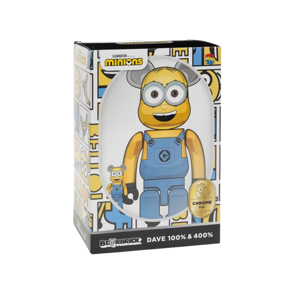 Conjunto Bearbrick DAVE 100% y 400% CHROME Ver.