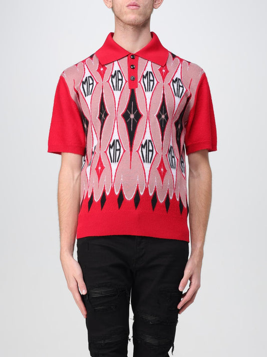 Amiri Argyle Jacquard Wool Polo Red