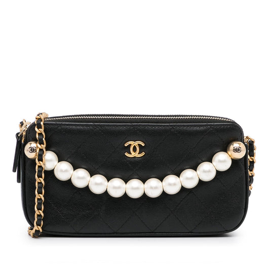 Chanel Black CC Pearl Wallet On Chain