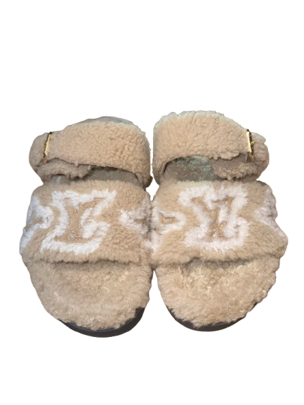 Louis Vuitton Plush Sandals Beige Pre-Loved