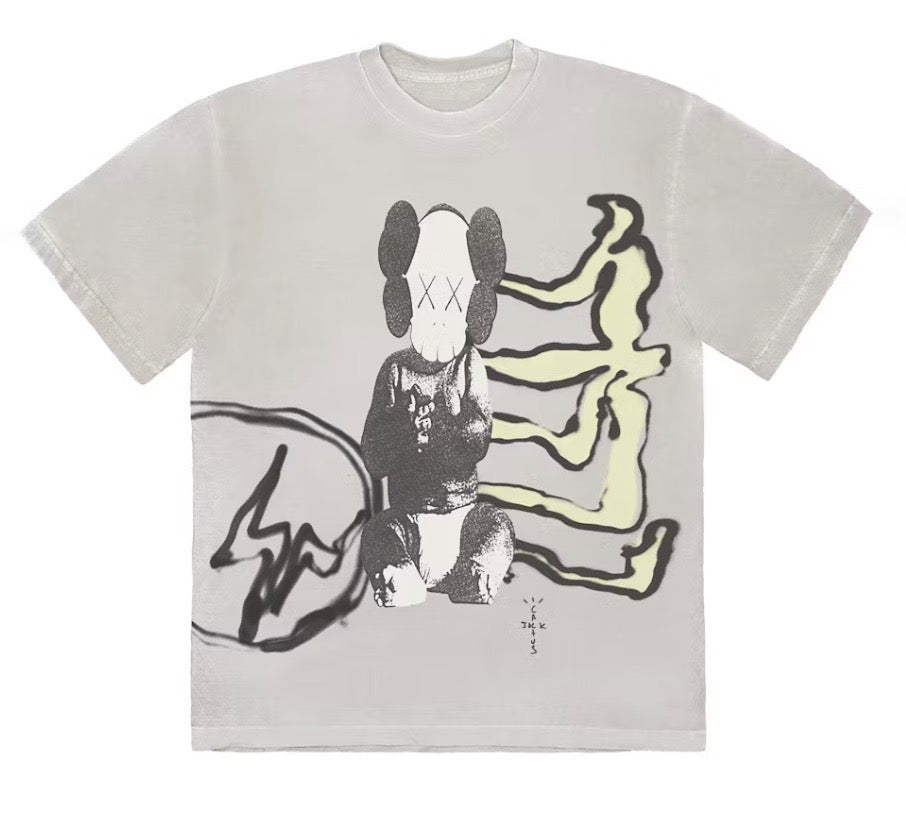 Camiseta Travis Scott Cactus Jack + Kaws For Fragment in vintage yellow
