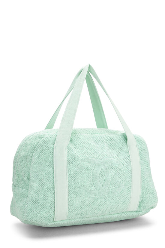 Grand fourre-tout de plage 'CC' en tissu éponge vert Chanel